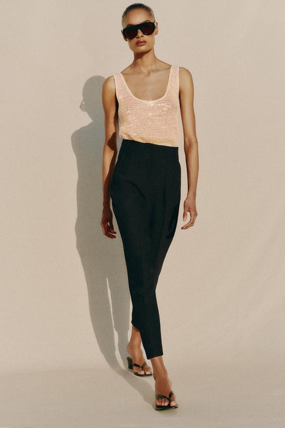 high waisted dress pants zara PANTS WITH A HIGH WAIST - taupe brown