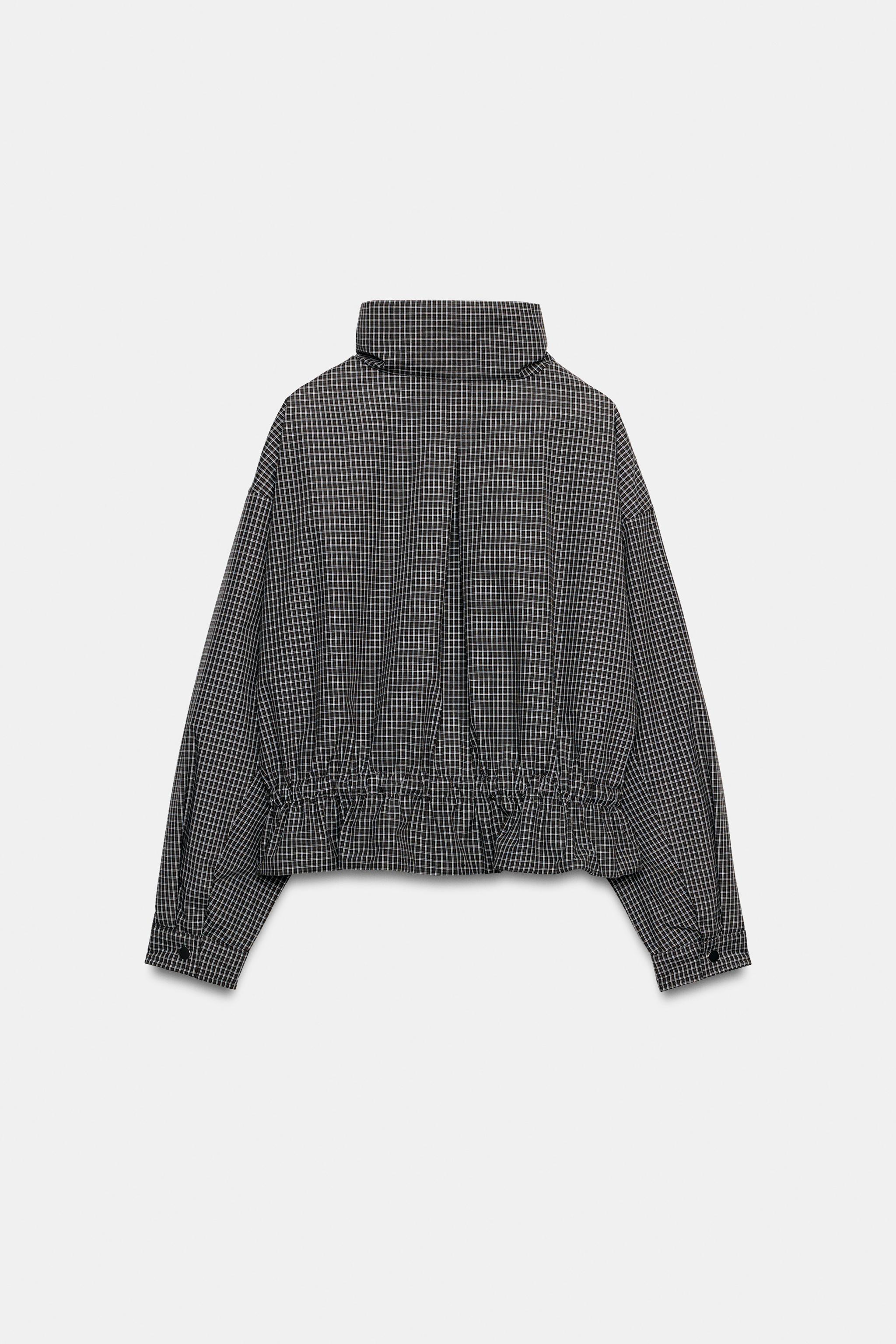 QUILTED CHECK STAND-UP COLLAR JACKET