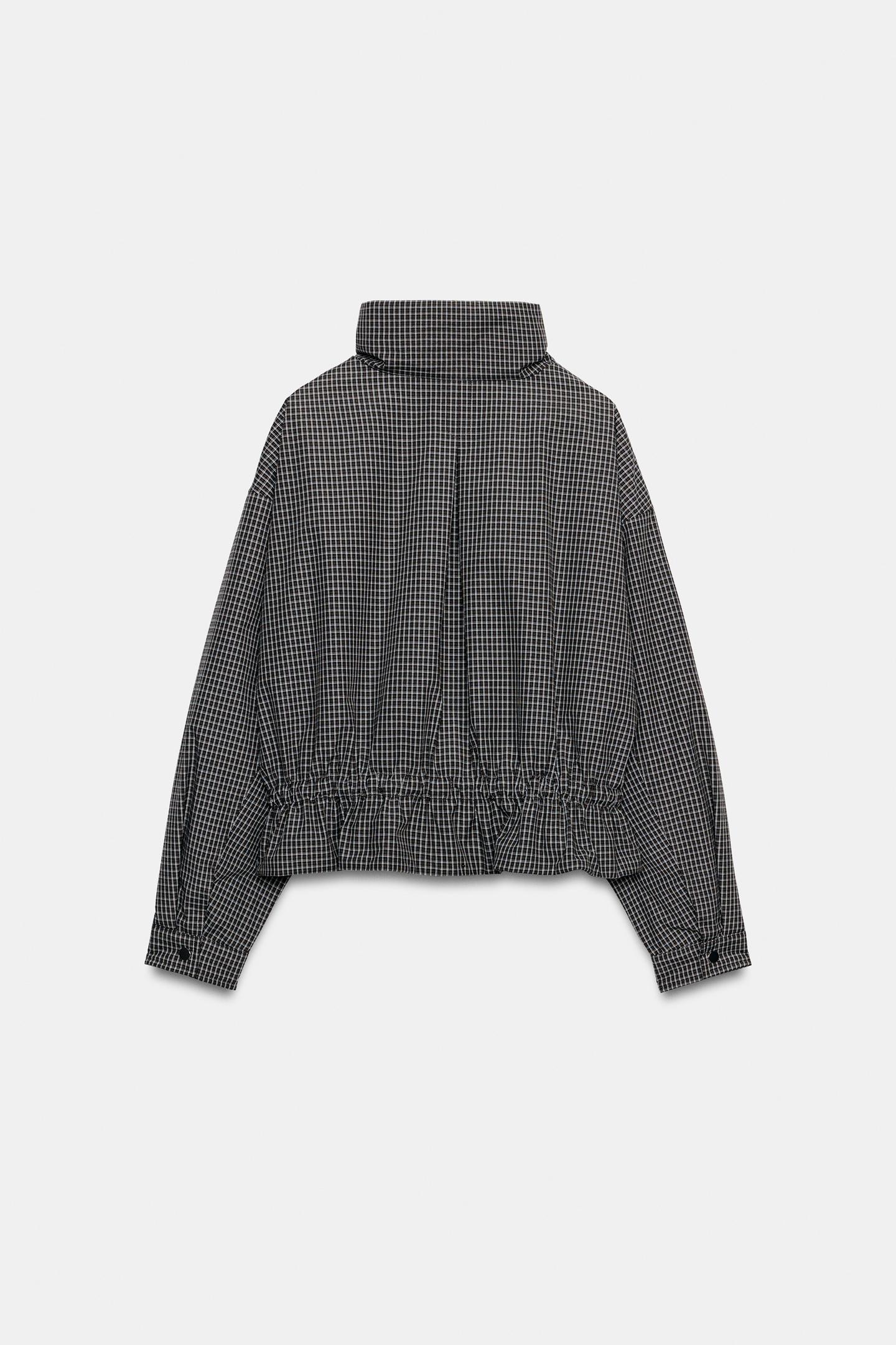Женская куртка Zara Quilted Check Stand-Up Collar, цвет: Чёрный / Белый — фото 6