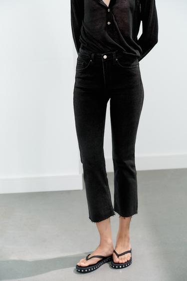 JEANS TRF მოკლე FLARE მაღალწელიანი - Zara-ს Black
