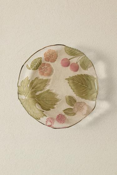 FLORAL GLASS DESSERT PLATE - Transparent by Zara