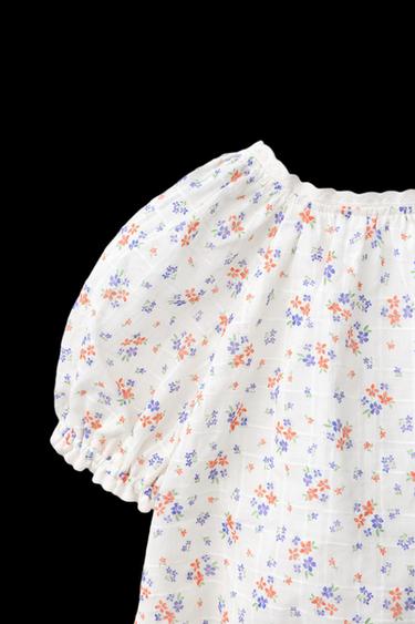 LACE TRIM FLORAL BLOUSE - Ecru / Red by Zara