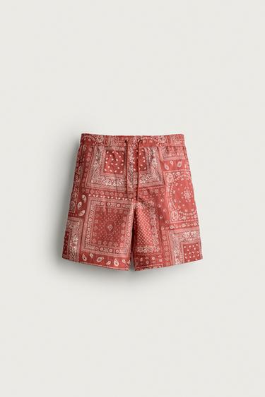 LONG PAISLEY PRINT SWIMMING TRUNKS - Red by Zara - Image 0