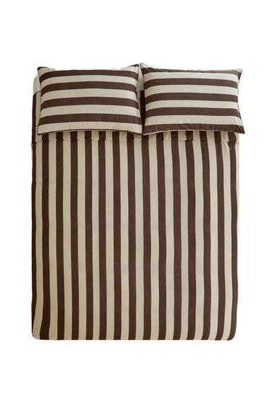 FUNDA DE DUVET ALGODÓN EFECTO DESGASTADO RAYAS - Marrón de Zara