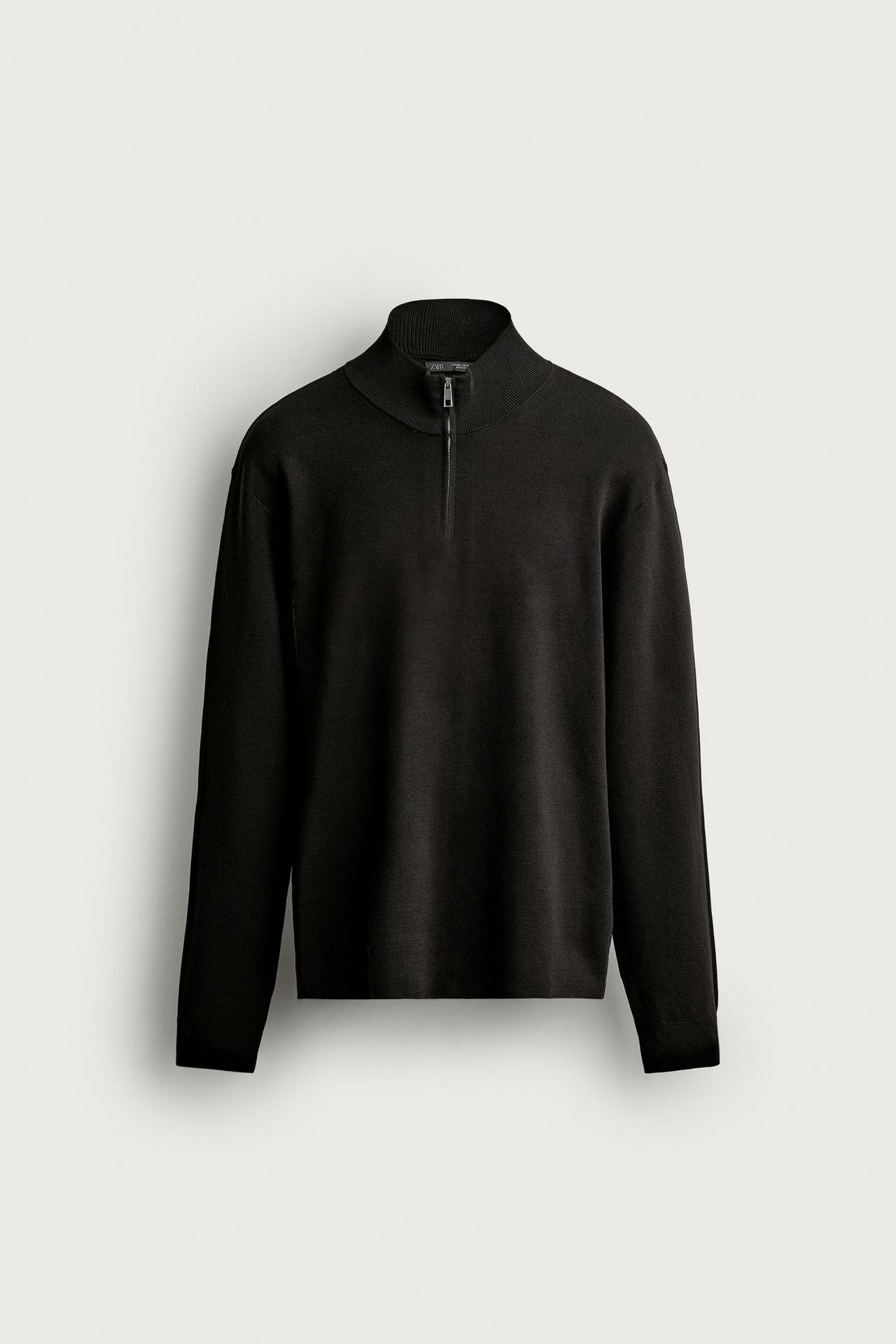 REGULAR FIT QUARTER-ZIP SWEATER — Chocolate