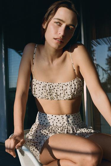 POLKA DOT PRINT CROP TOP - Ecru by Zara