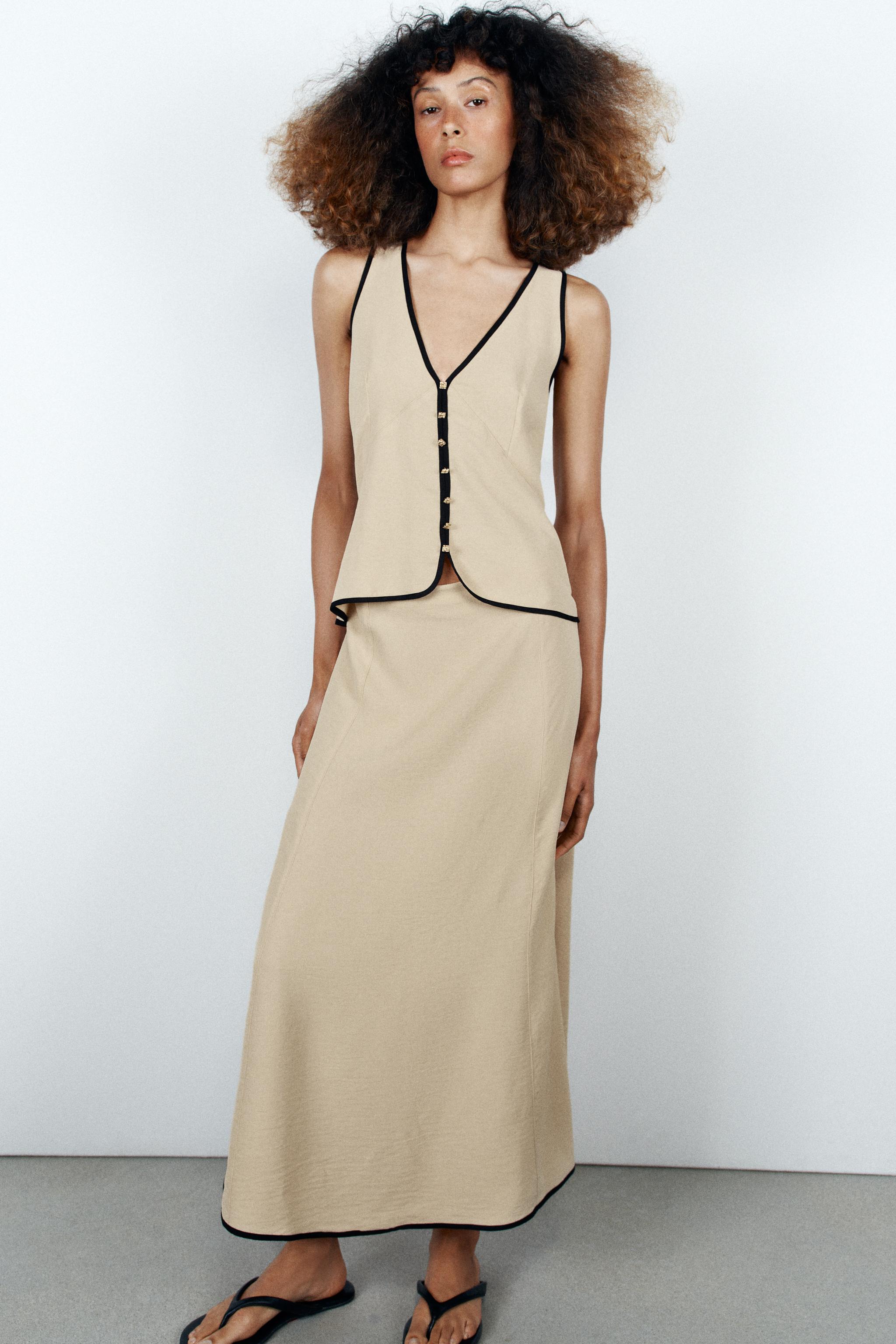 CONTRAST PIPING MIDI DRESS