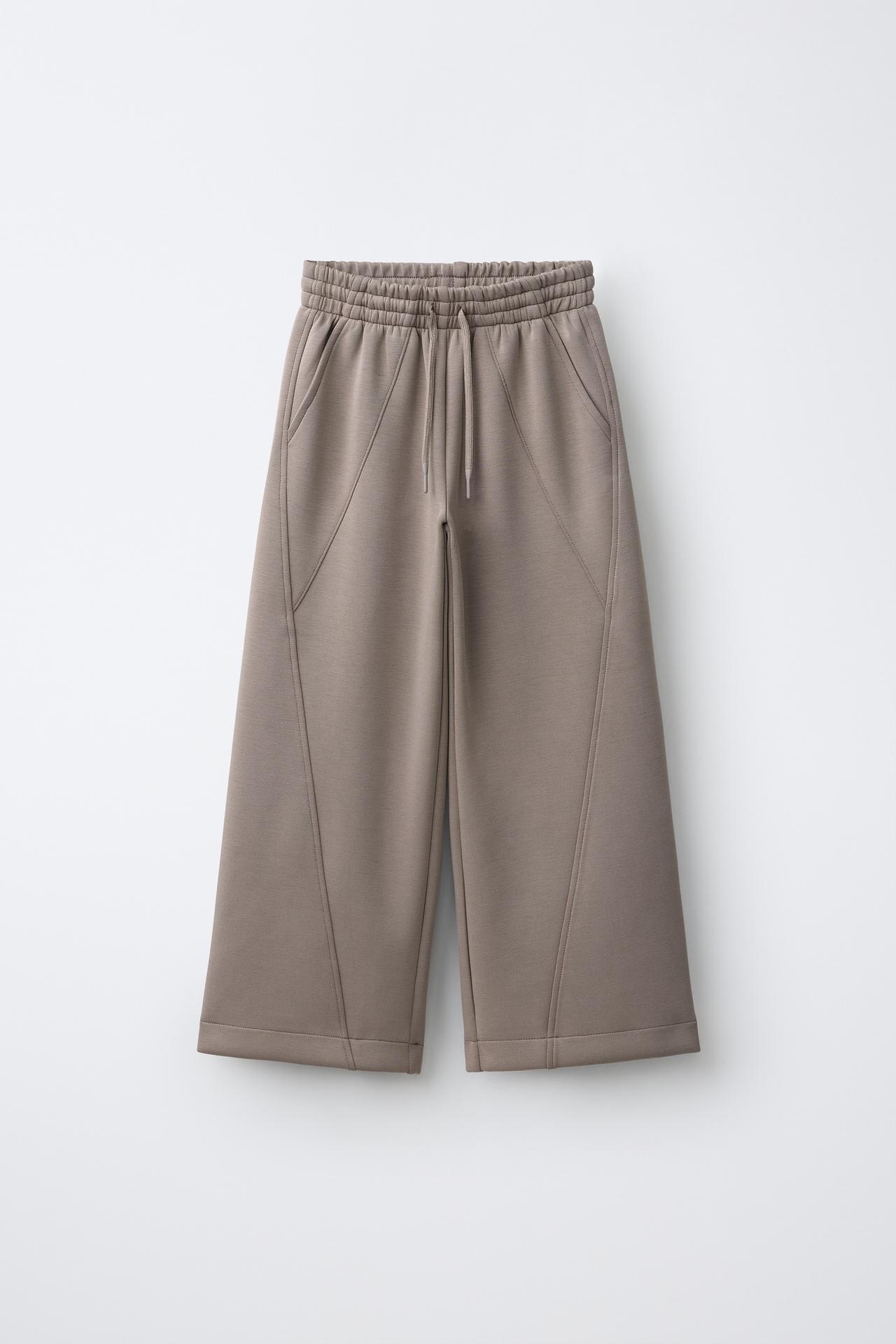 SPORTY WIDE-LEG PANTS — Taupe gray