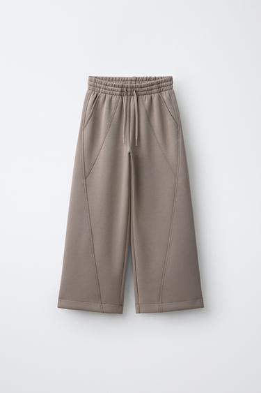 SPORTY WIDE-LEG PANTS — Taupe gray 1
