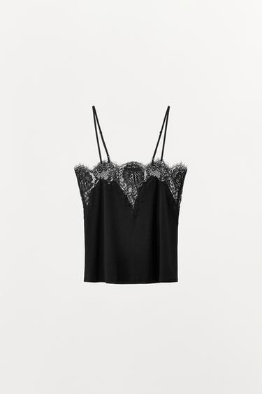 POINTELLE LACE STRAPPY TOP - Black by Zara
