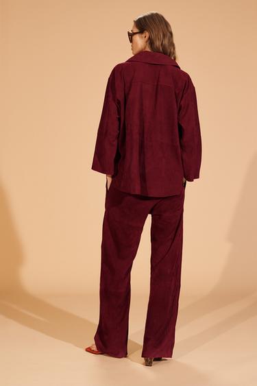 LIMITED EDITION SUEDE LEATHER POCKET SHIRT - Burgundy by Zara - Image 2