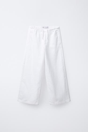 Zara WIDE LEG DRAWSTRING JEANS - White
