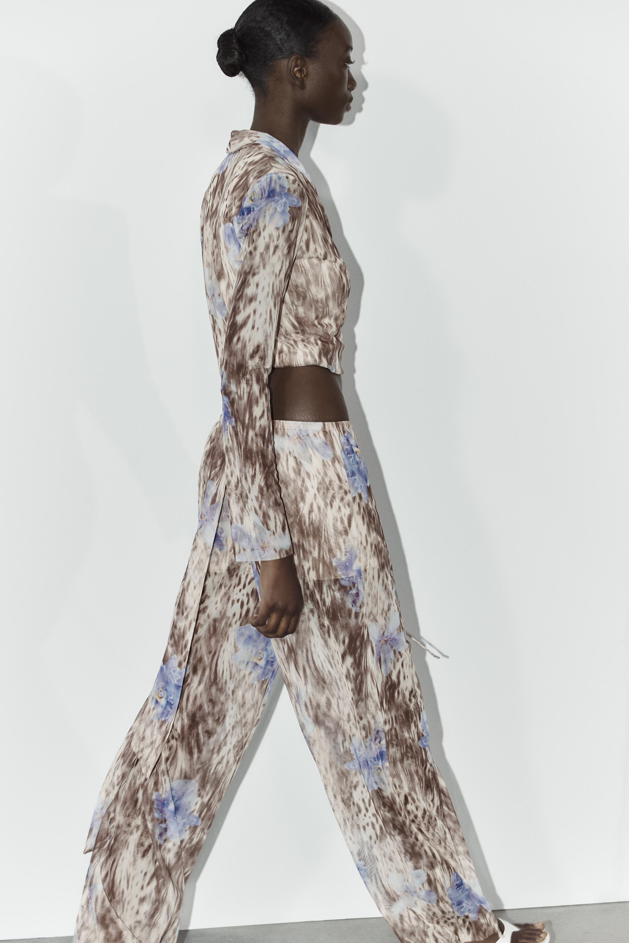 ZARA プリント柄チュールパンツ 5039/138 PRINTED TULLE PANTS - Brown-Blue | ZARA United States