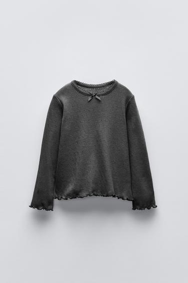 CAMISETA POINTELLE LACITO - Gris antracita de Zara