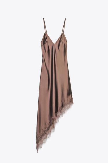 SATIN LACE DRESS - Chocolate by Zara