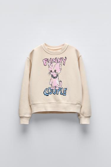 Zaras KORT SWEATSHIRT MED KATT - Naturfärg