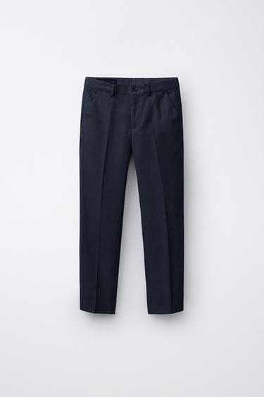 CALÇA DE TERNO COM ALGODÃO E LINHO - Azul-marinho da Zara - Imagem 0