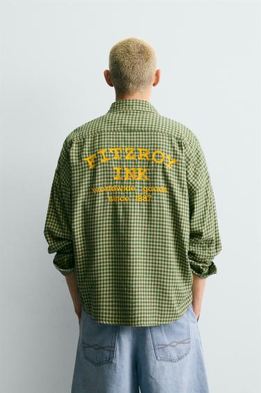 EMBROIDERED CHECK FLANNEL SHIRT - White / Green by Zara