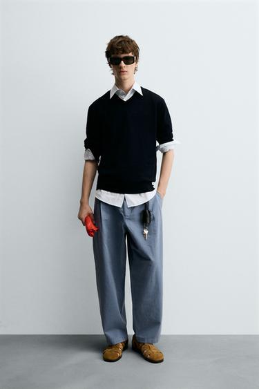 Zara PLEATED BALLOON FIT PANTS - Gray / Blue