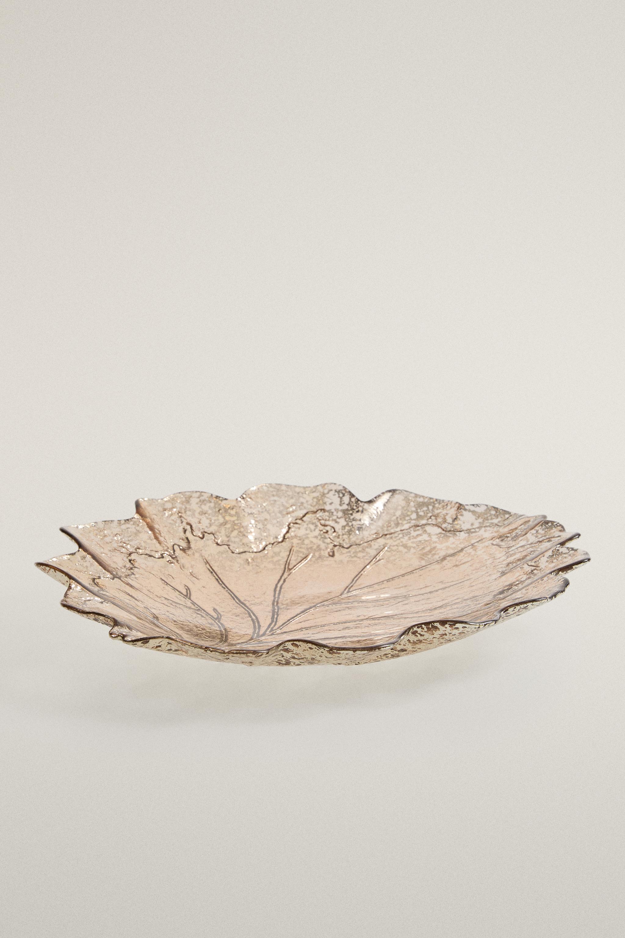 CHRISTMAS MERCURISED GLASS LEAF SERVING DISH