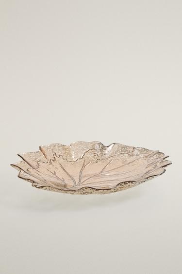 CHRISTMAS MERCURISED GLASS LEAF SERVING DISH — Silver 2