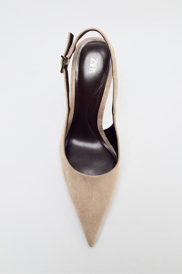 Zara BUCKLED SLINGBACK HEELS - Taupe Gray