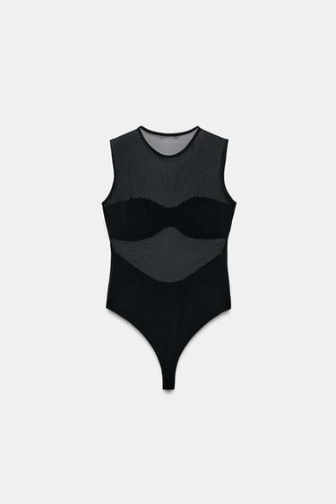BODY BIMATIÈRE AVEC TULLE - Noir de Zara - Image 6