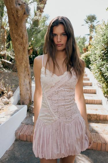 BALLOON HEM LACE MINI DRESS - Light lilac by Zara