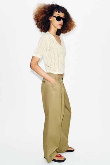 POINTELLE SHORT SLEEVE CARDIGAN - Vanilla by Zara - Image 2