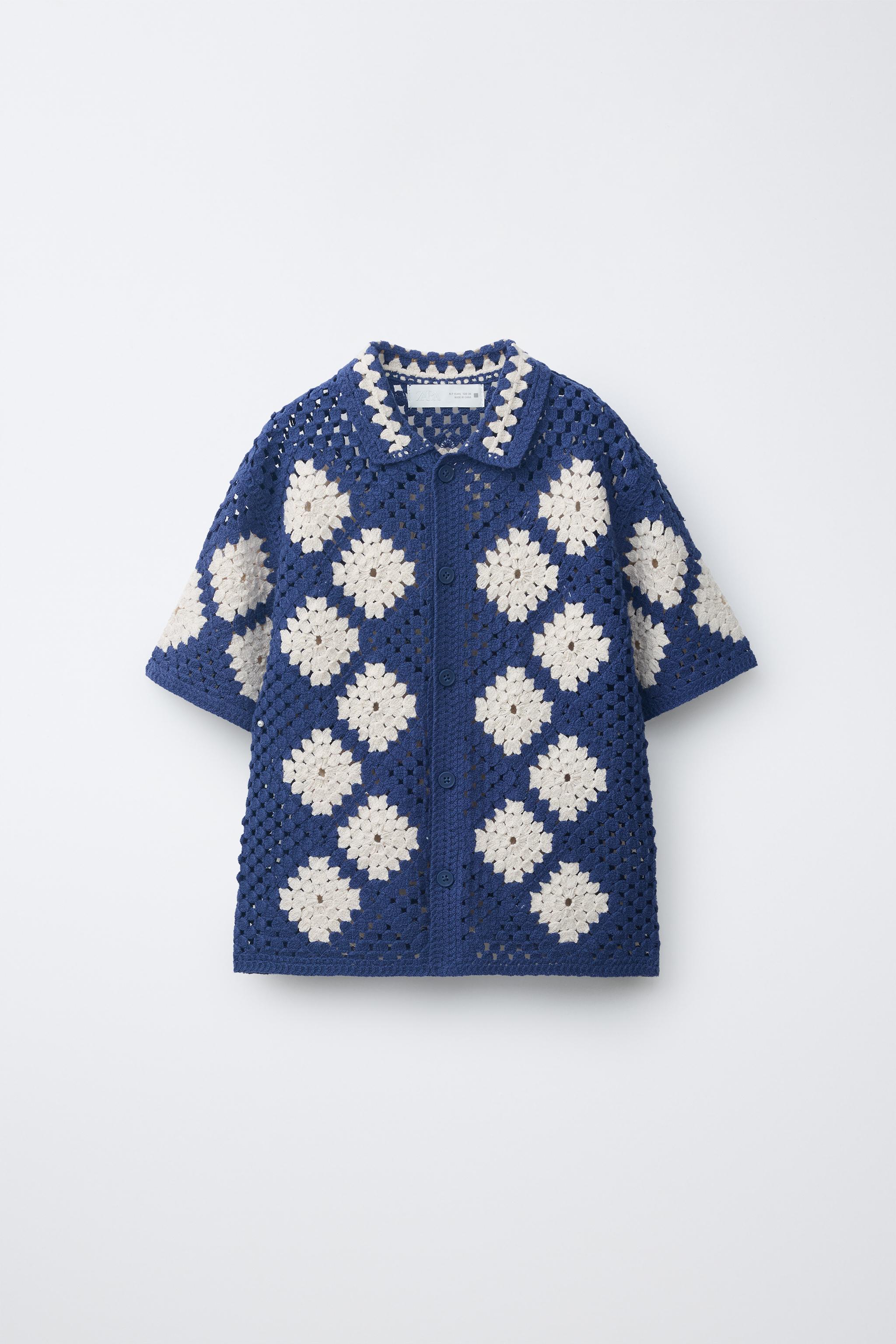 ARGYLE KNIT CROCHET OVERSHIRT - Navy blue | ZARA United Kingdom
