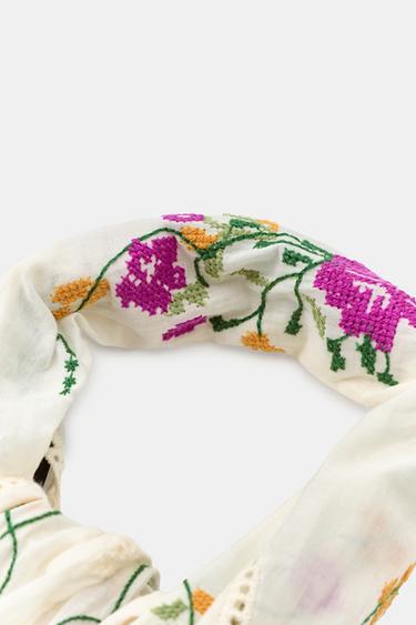 EMBROIDERED FLORAL BANDANNA - Ecru by Zara - Image 3