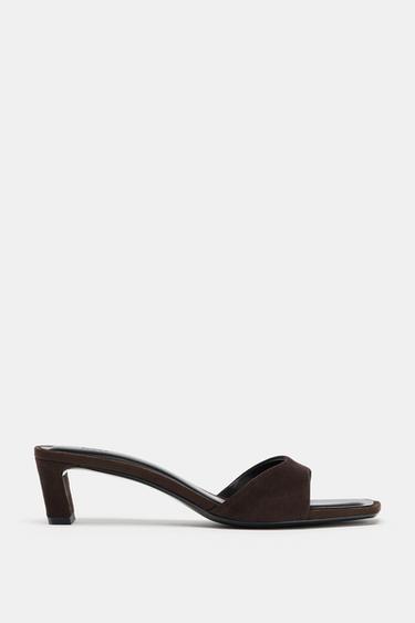 Zara SUEDE HEEL SANDALS - Chocolate Brown