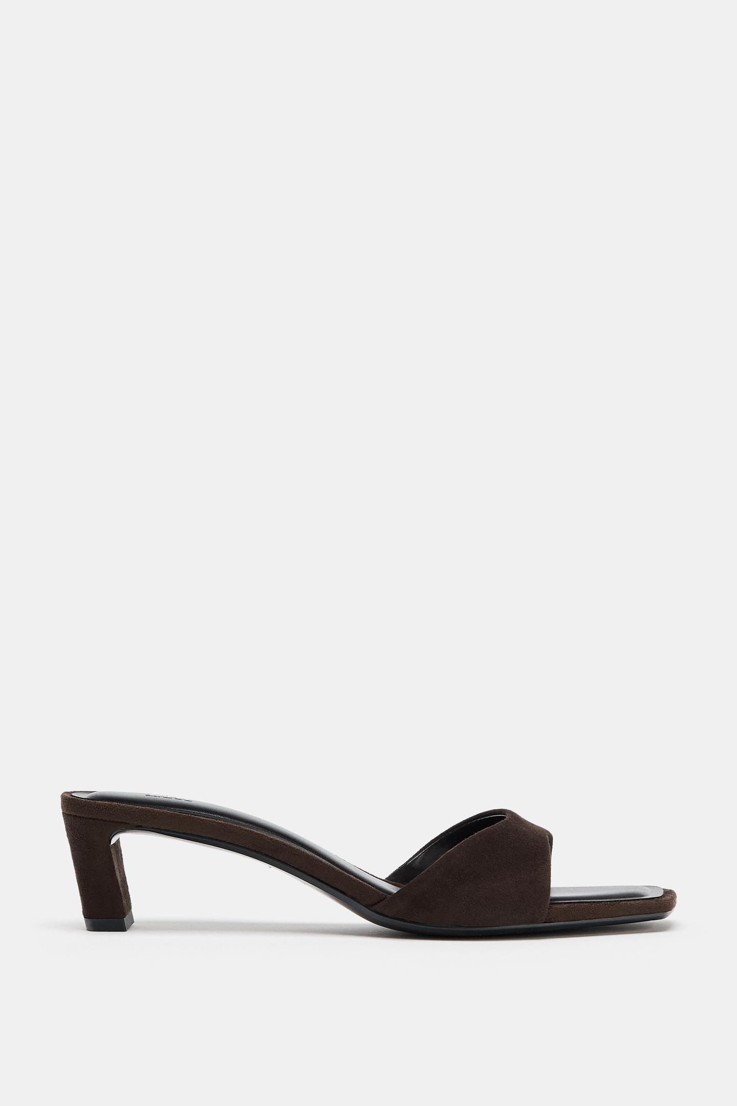 Женские сандалии Zara Suede Heeled, цвет: Шоколадный коричневый — фото 2