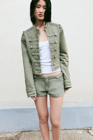 SHORT MINI À BOUTONS - Vert de Zara - Image 3