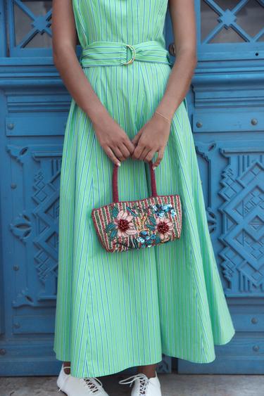 STRIPED MIDI DRESS WITH BELT - Green / Blue by Zara