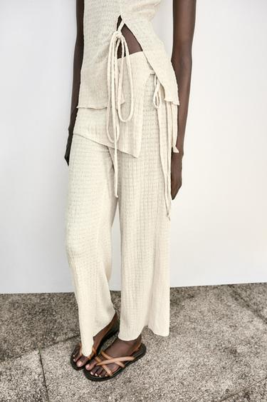 Zara TEXTURED TIE SARONG PANTS - Oyster-white