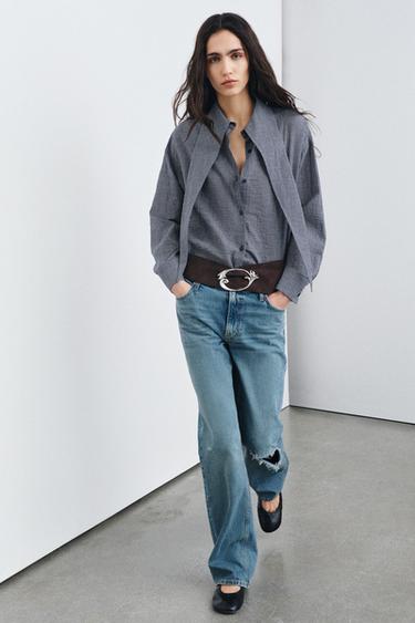 CHECK SHIRT WITH SCARF ZW COLLECTION - Navy blue by Zara