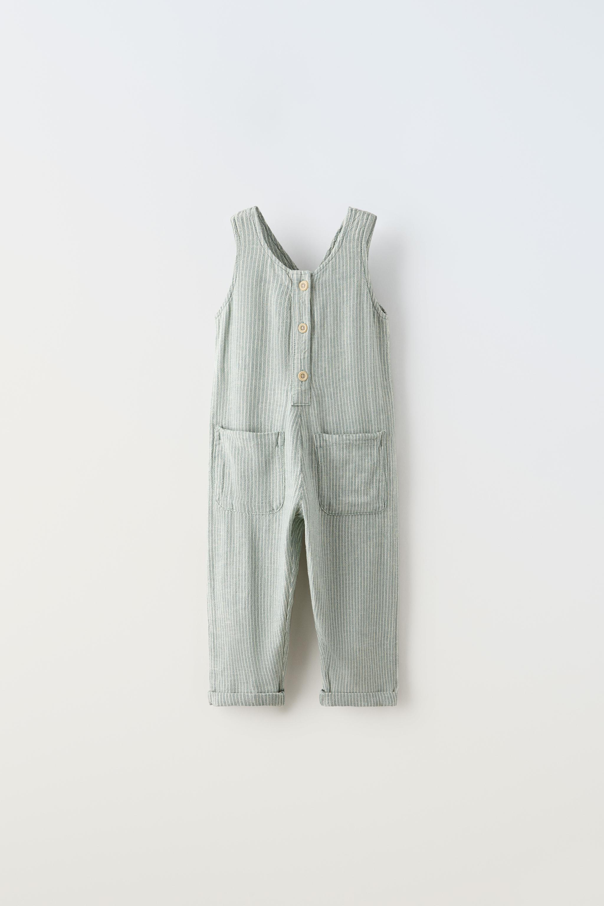 STRIPED LINEN BLEND LONG OVERALLS