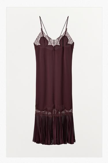 فستان ممزوج بليسيه دانتيل - عقيقي by Zara