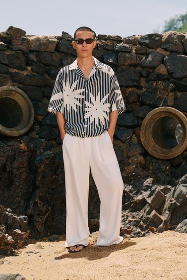 RELAXED FIT VISCOSE - LINEN TROUSERS - White by Zara