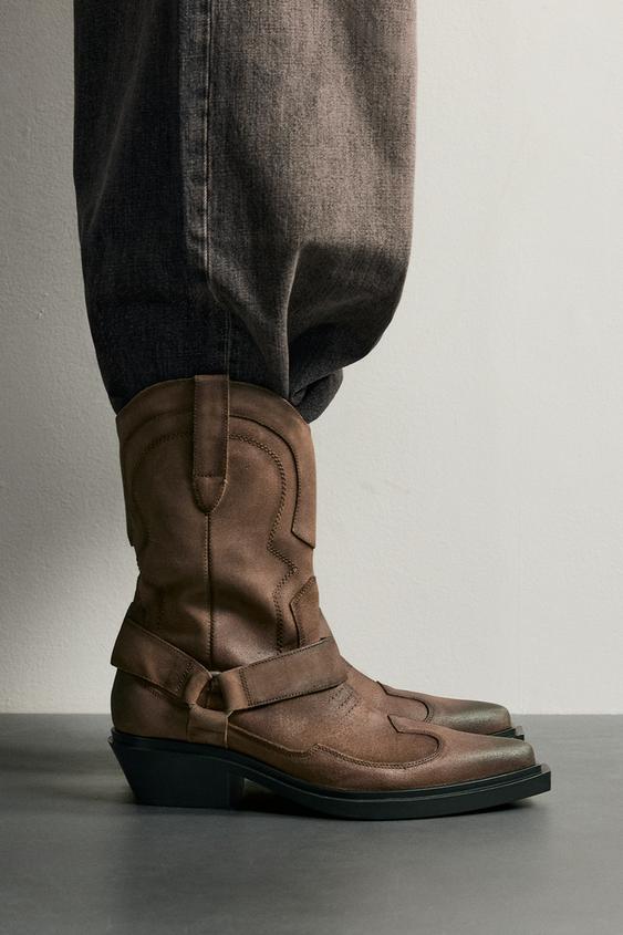 BOTA PIEL COWBOY - Marrón de Zara - Imagen 0