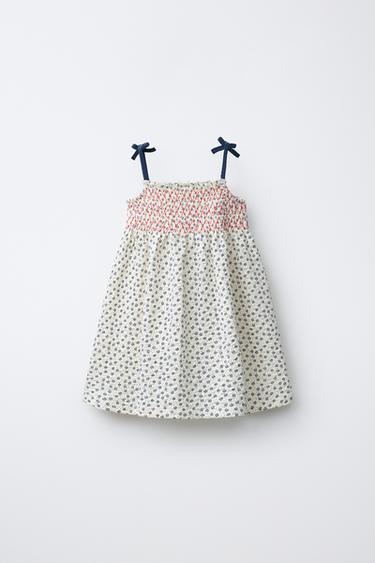 SMOCKED FLORAL PRINT DRESS - Light blue by Zara - Image 1