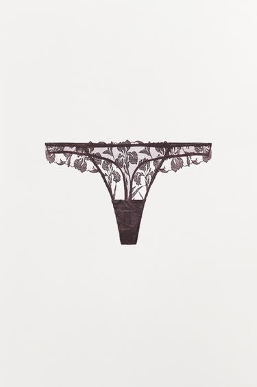 TANGA BORDADOS ENCAJE - Marrón de Zara