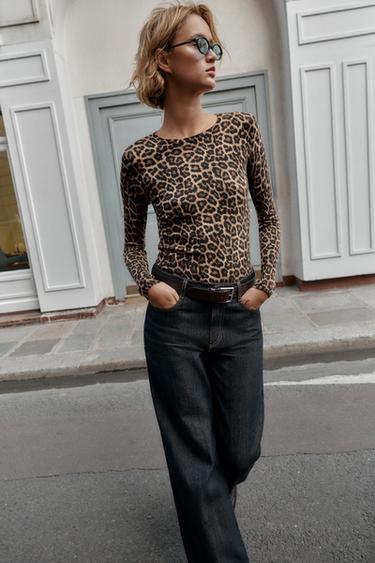 ANIMAL PRINT KNIT SWEATER - Black / Brown by Zara