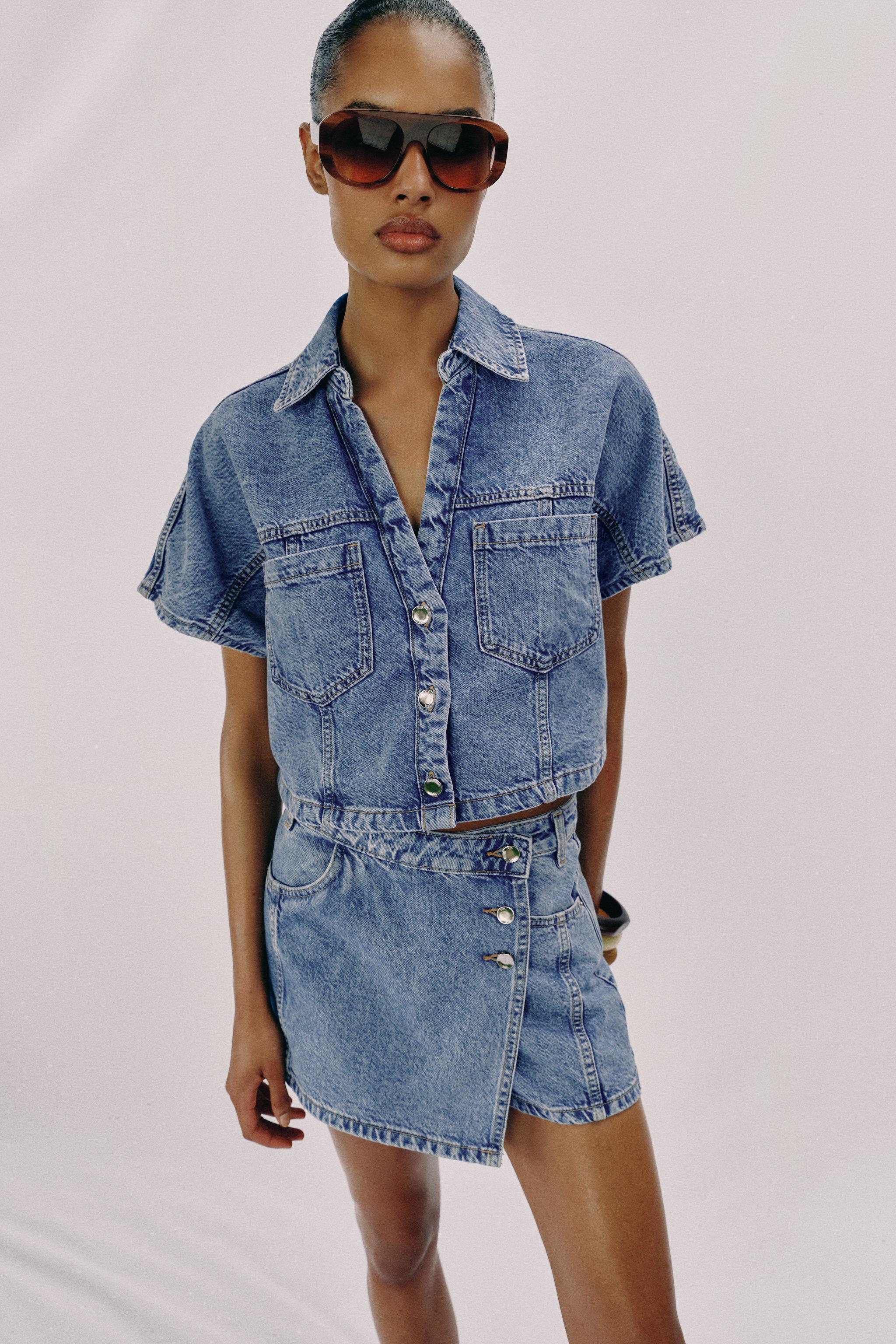 Z1975 ショートデニムシャツ - ブルー | ZARA Japan / 日本