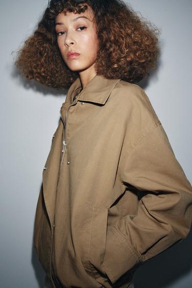 FAUX FUR COLLAR BOMBER JACKET ZW COLLECTION - Dark camel by Zara - Image 4