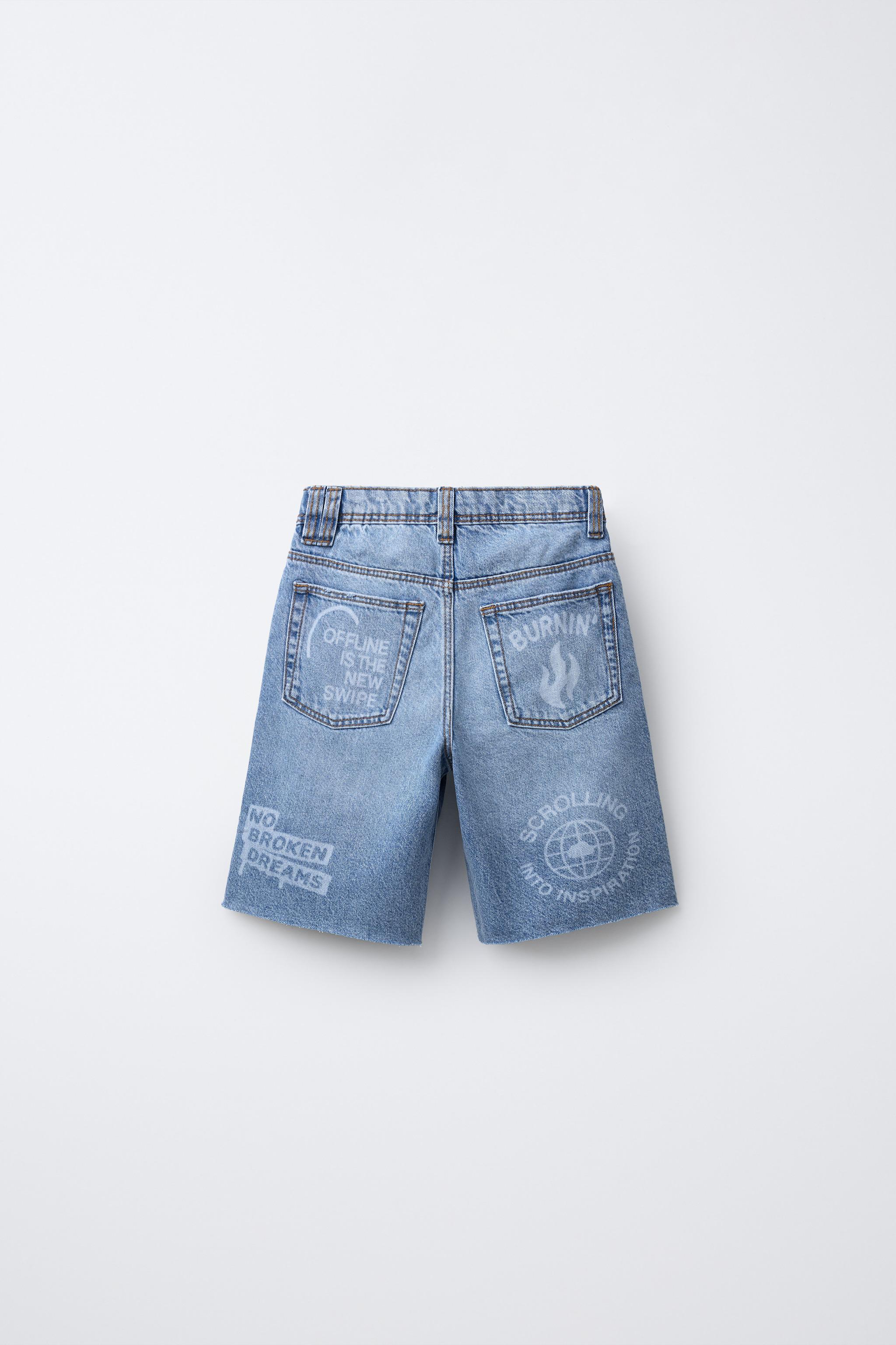 PRINTED RELAXED BAGGY DENIM SHORTS