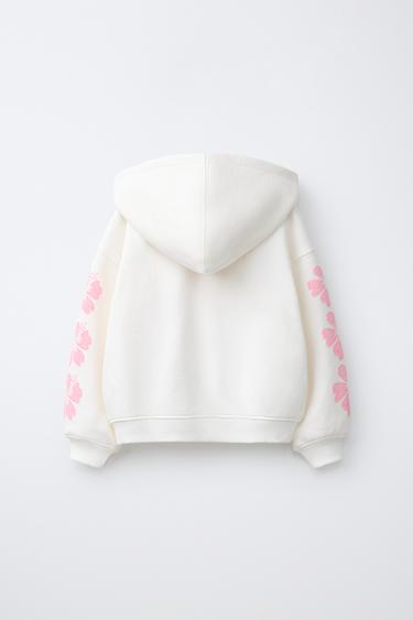 SWEAT À CAPUCHE IMPRIMÉ HIBISCUS - Blanc cassé de Zara - Image 1