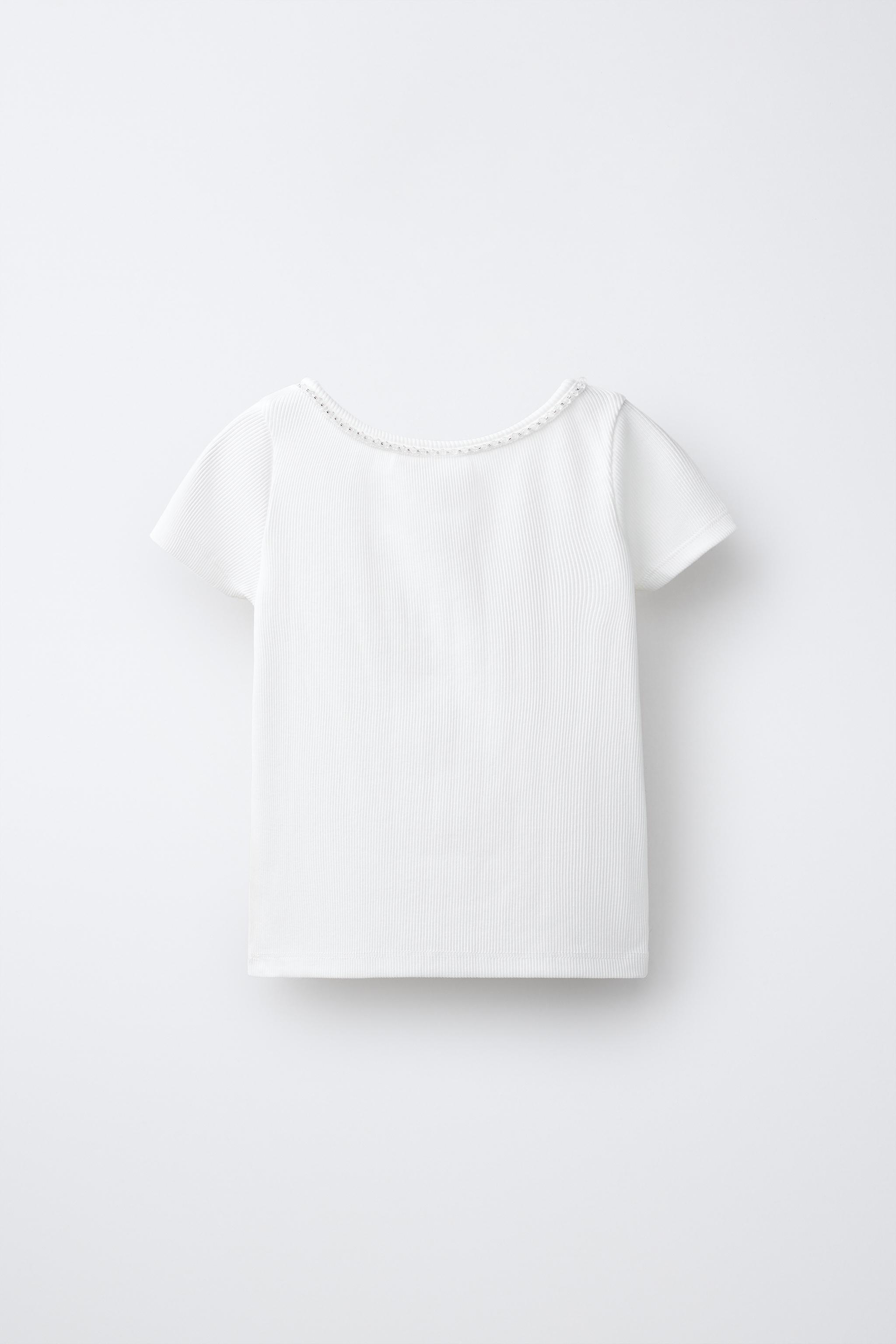 RIBBED T-SHIRT WITH JEWELS — White