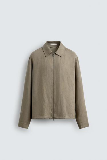 100% LINEN OVERSHIRT - Dark beige by Zara